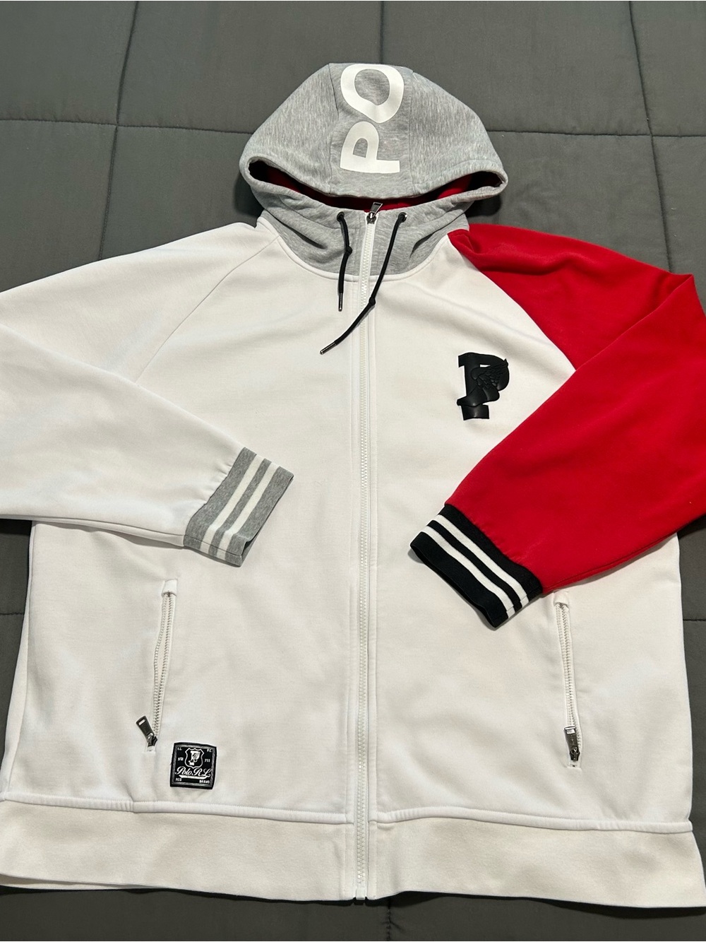 Polo by Ralph Lauren White P Wing Performance full zip Stadium hoodie. Sz XXL